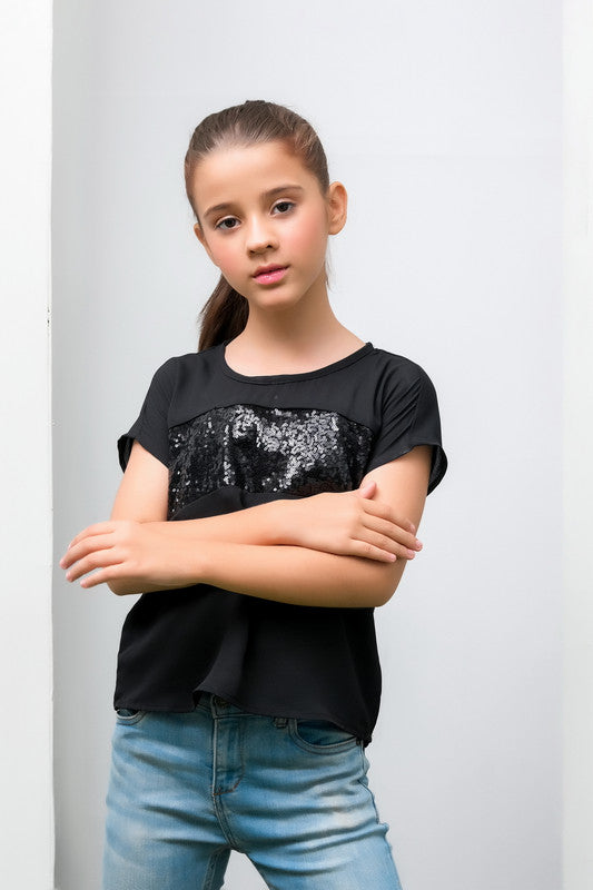 Sprinkles Stitched 1 Piece Summer Shirts Kids Collection'2025-Black Girls Sequence Top