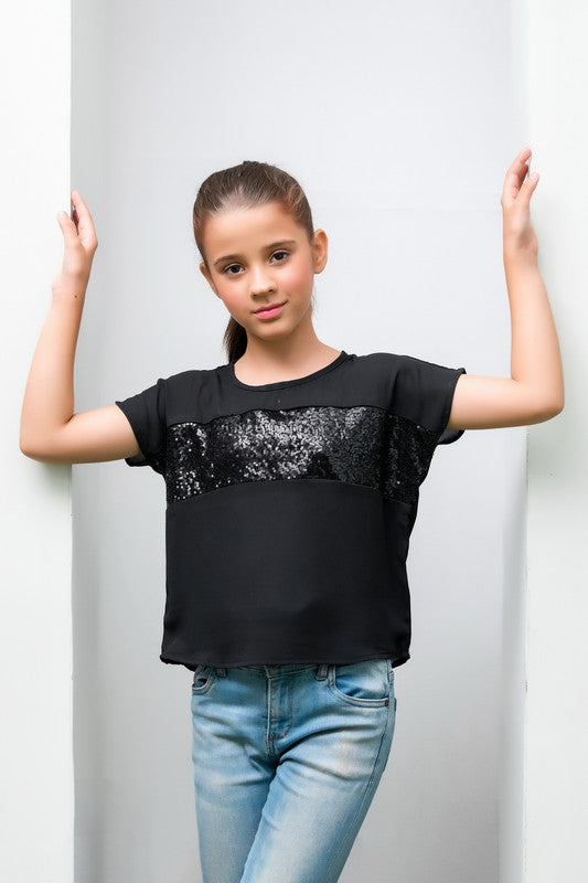 Sprinkles Stitched 1 Piece Summer Shirts Kids Collection'2025-Black Girls Sequence Top