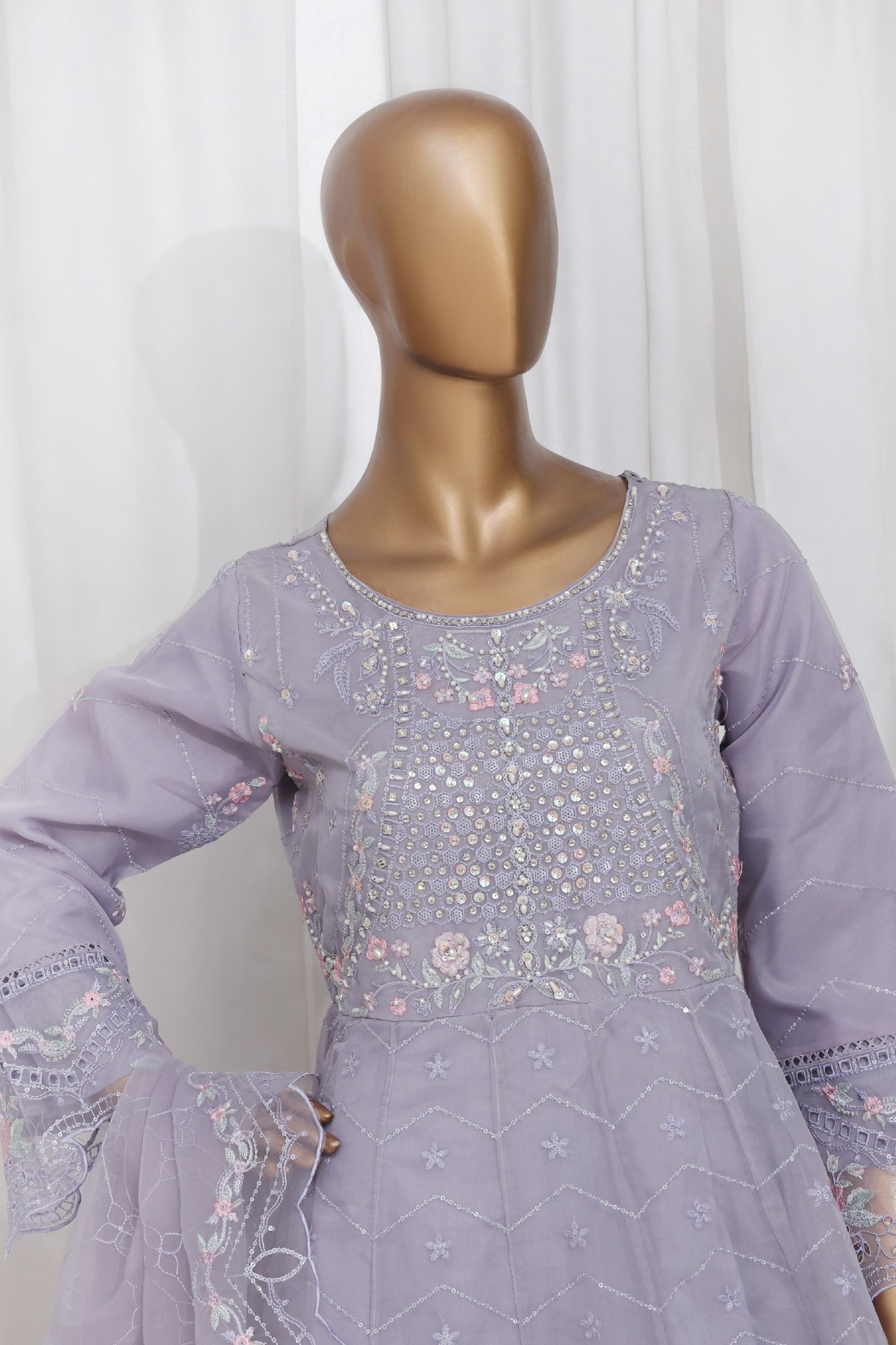 Bin Saeed Stitched 3 Piece Luxury Emb Frock Collection'2025-STS-2302-Grey