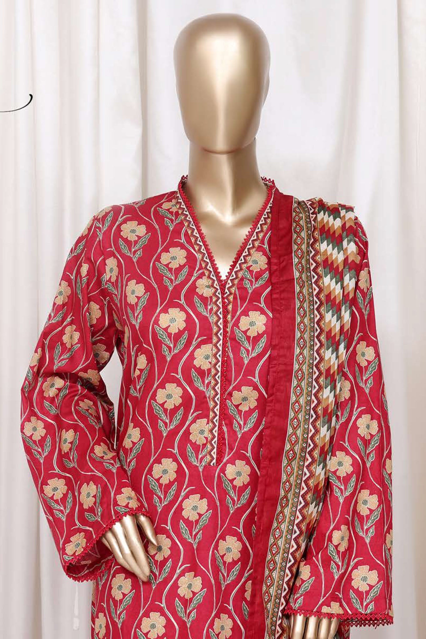 Bin Saeed Stitched 3 Piece Printed Cotton Vol-01 Collection'2025-WC-2366-Maroon