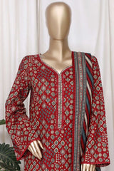 Bin Saeed Stitched 3 Piece Printed Cotton Vol-01 Suit-WC-2368-Maroon