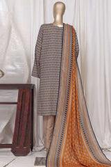 Bin Saeed Stitched 3 Piece Printed Cotton Vol-01 Suit-WC-2370-Navy Blue
