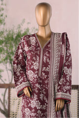 Bin Saeed Stitched 3 Piece Printed Khaddar Vol-03 Suit-WK-2382-Maroon