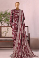 Bin Saeed Stitched 3 Piece Printed Khaddar Vol-03 Suit-WK-2382-Maroon