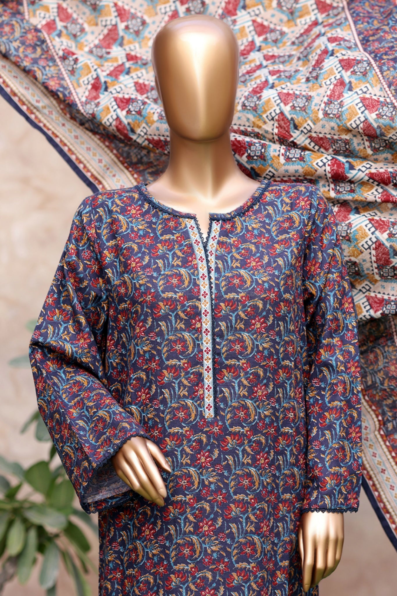 Bin Saeed Stitched 3 Piece Exclusive Printed Khaddar Vol-04 Collection'2025-WK-2389-Blue