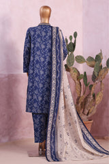 Bin Saeed Stitched 3 Piece Exclusive Printed Khaddar Vol-04 Suit-WK-2391-Blue