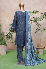 Bin Saeed Stitched 3 Piece Exclusive Printed Khaddar Vol-04 Suit-WK-2396-Blue