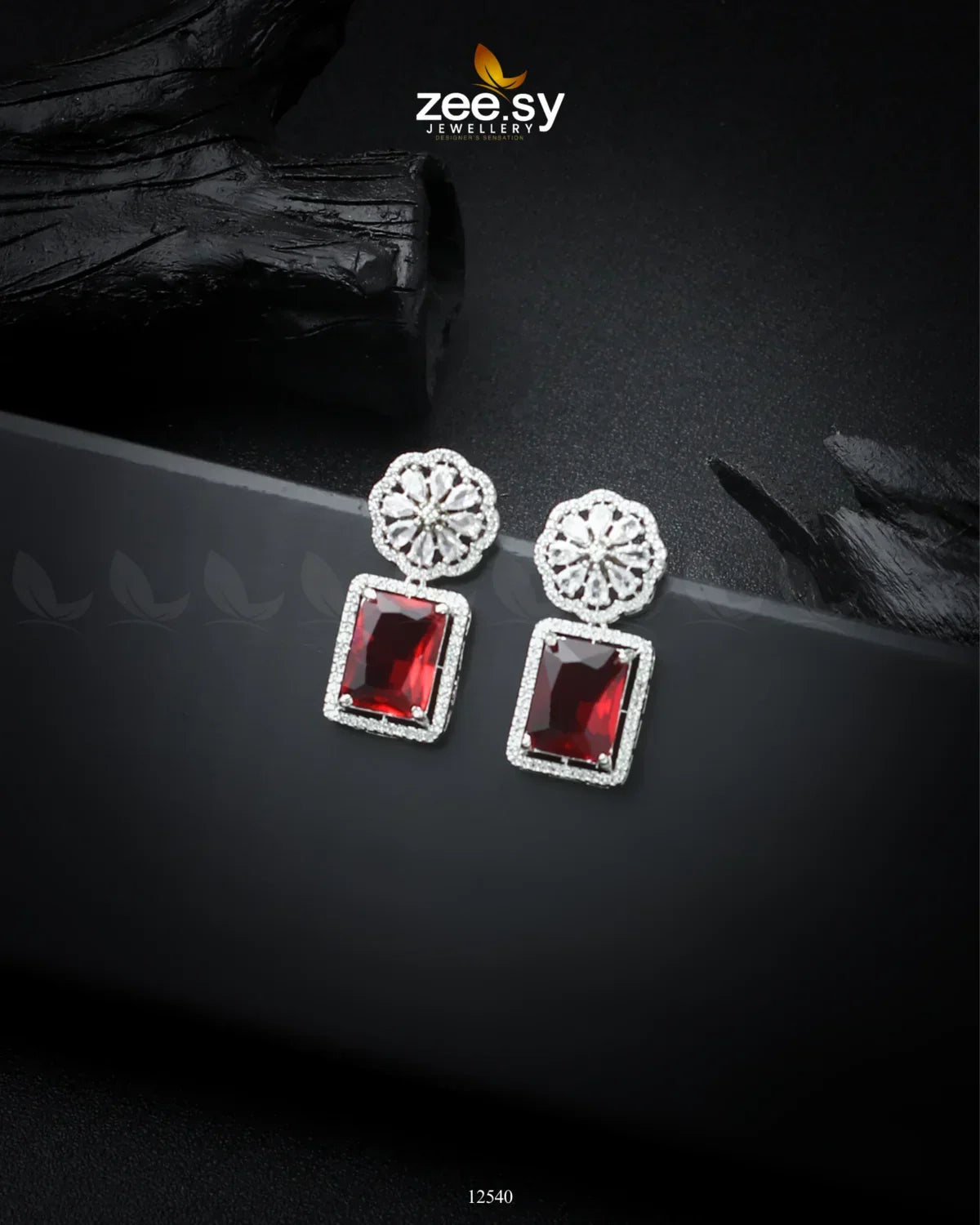 Daphne Earrings Silver Ruby - Zeesy Jewellery