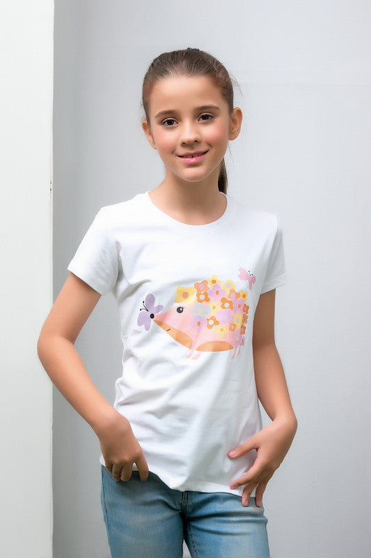 Sprinkles Stitched 1 Piece Summer Shirts Kids Collection'2025-White Floral & Butterfly Animal Print Tee