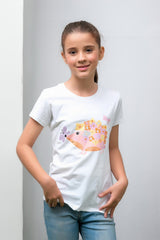 Sprinkles Stitched 1 Piece Summer Shirts Kids Collection'2025-White Floral & Butterfly Animal Print Tee