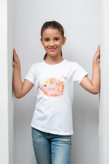 Sprinkles Stitched 1 Piece Summer Shirts Kids Collection'2025-White Floral & Butterfly Animal Print Tee