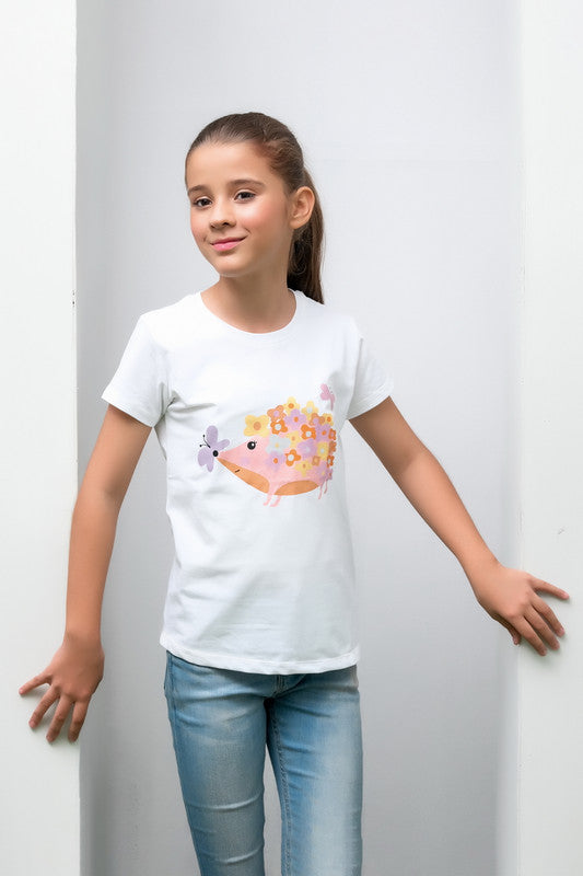 Sprinkles Stitched 1 Piece Summer Shirts Kids Collection'2025-White Floral & Butterfly Animal Print Tee