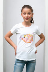 Sprinkles Stitched 1 Piece Summer Shirts Kids Collection'2025-White Floral & Butterfly Animal Print Tee