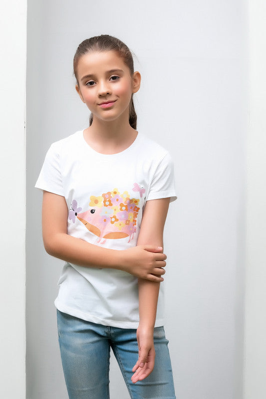 Sprinkles Stitched 1 Piece Summer Shirts Kids Collection'2025-White Floral & Butterfly Animal Print Tee