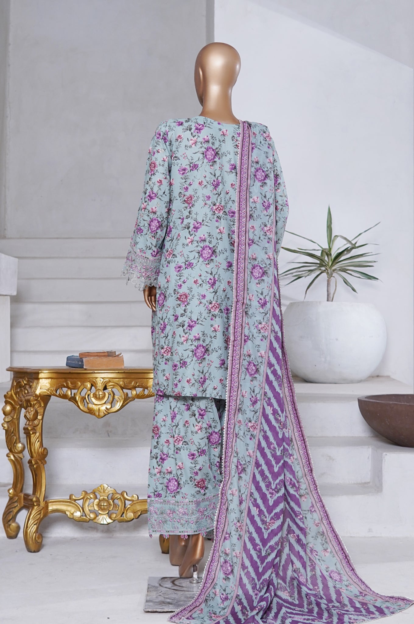 Bin Saeed Stitched 3 Piece Exclusive Emb Chikankari Cotton Collection'2025-WC-2408-Blue