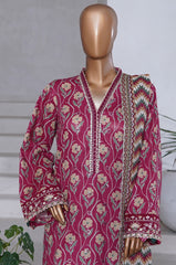 Bin Saeed Stitched 3 Piece Exclusive Emb Chikankari Cotton Collection'2025-WC-2409-Mehroon