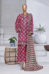 Bin Saeed Stitched 3 Piece Exclusive Emb Chikankari Cotton Collection'2025-WC-2409-Mehroon