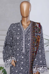 Bin Saeed Stitched 3 Piece Exclusive Emb Chikankari Cotton Suit-WC-2410-Black