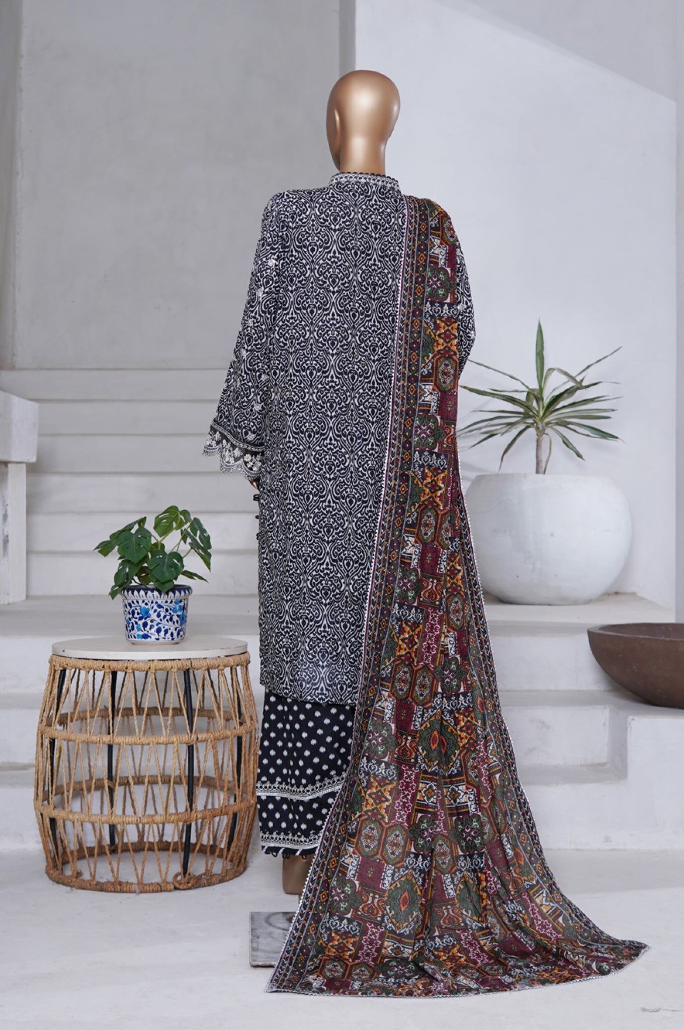 Bin Saeed Stitched 3 Piece Exclusive Emb Chikankari Cotton Collection'2025-WC-2410-Black