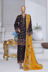 Bin Saeed Stitched 3 Piece Exclusive Emb Chikankari Cotton Suit-WC-2411-Black