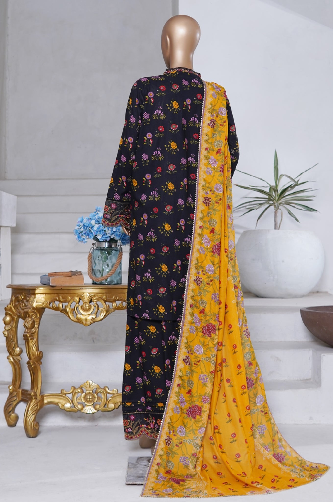 Bin Saeed Stitched 3 Piece Exclusive Emb Chikankari Cotton Collection'2025-WC-2411-Black