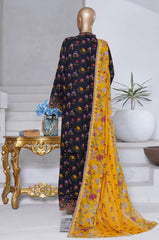 Bin Saeed Stitched 3 Piece Exclusive Emb Chikankari Cotton Suit-WC-2411-Black