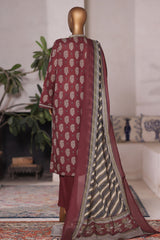 Bin Saeed Stitched 3 Piece Printed Cotton Vol-03 Suit-WC-2414-Brown