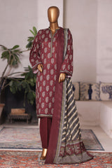 Bin Saeed Stitched 3 Piece Printed Cotton Vol-03 Collection'2025-WC-2414-Brown