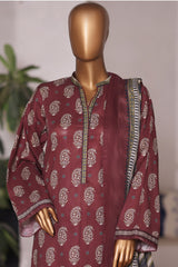 Bin Saeed Stitched 3 Piece Printed Cotton Vol-03 Suit-WC-2414-Brown