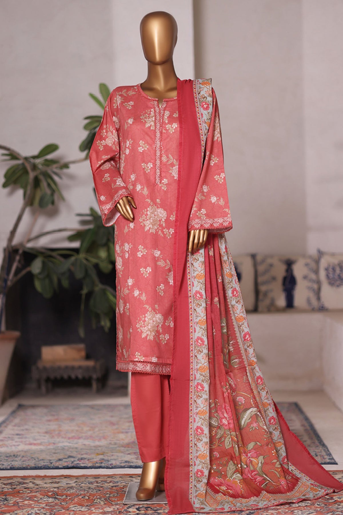 Bin Saeed Stitched 3 Piece Printed Cotton Vol-03 Collection'2025-WC-2420-Orange