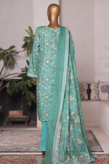 Bin Saeed Stitched 3 Piece Printed Cotton Vol-03 Suit-WC-2423-Green