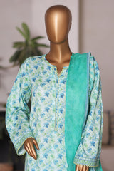 Bin Saeed Stitched 3 Piece Printed Cotton Vol-03 Suit-WC-2424-Ferozi