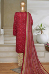 Bin Saeed Stitched 3 Piece Printed Lawn Suit-NSM-2429-Brown