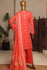 Bin Saeed Stitched 3 Piece Printed Lawn Suit-NSM-2430-Orange
