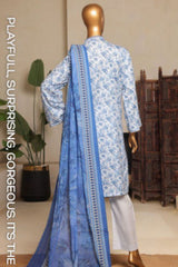 Bin Saeed Stitched 3 Piece Printed Lawn Suit-NSM-2431-Blue