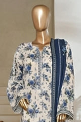 Bin Saeed Stitched 3 Piece Printed Lawn Suit-NSM-2433-White