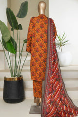 Bin Saeed Stitched 3 Piece Printed Lawn Suit-NSM-2435-Mustard