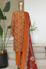 Bin Saeed Stitched 3 Piece Printed Lawn Suit-NSM-2438-Mustard