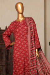 Bin Saeed Stitched 3 Piece Printed Lawn Collection'2025-NSM-2439-Maroon