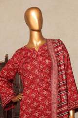 Bin Saeed Stitched 3 Piece Printed Lawn Collection'2025-NSM-2439-Maroon