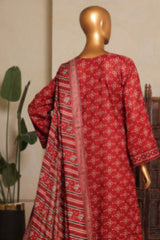 Bin Saeed Stitched 3 Piece Printed Lawn Collection'2025-NSM-2439-Maroon