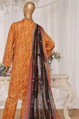 Bin Saeed Stitched 3 Piece Printed Lawn Suit-NSM-2442-Mustard