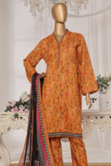 Bin Saeed Stitched 3 Piece Printed Lawn Suit-NSM-2442-Mustard