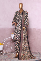 Bin Saeed Stitched 3 Piece Exclusive Printed Khaddar Vol-06 Suit-WK-2446-Black