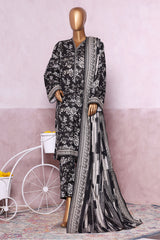 Bin Saeed Stitched 3 Piece Exclusive Printed Khaddar Vol-06 Suit-WK-2447-Black