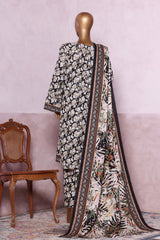 Bin Saeed Stitched 3 Piece Exclusive Printed Khaddar Vol-06 Suit-WK-2449-Black
