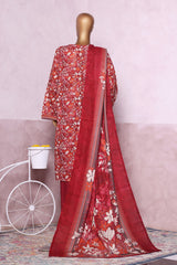 Bin Saeed Stitched 3 Piece Exclusive Printed Khaddar Vol-06 Collection'2025-WK-2451-Red