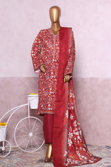 Bin Saeed Stitched 3 Piece Exclusive Printed Khaddar Vol-06 Collection'2025-WK-2451-Red