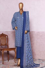 Bin Saeed Stitched 3 Piece Exclusive Printed Khaddar Vol-06 Suit-WK-2452-Blue