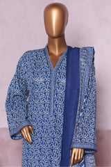 Bin Saeed Stitched 3 Piece Exclusive Printed Khaddar Vol-06 Suit-WK-2452-Blue